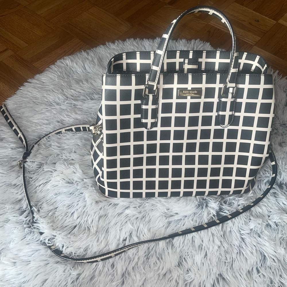 Kate Spade Large Carsen Crossbody Handbag Check Black/White
